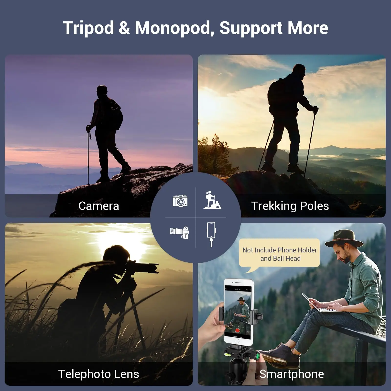 T-10 Camera Tripod, 68" Foldable Aluminum Tripod & Monopod Compatible w 1/4"-20