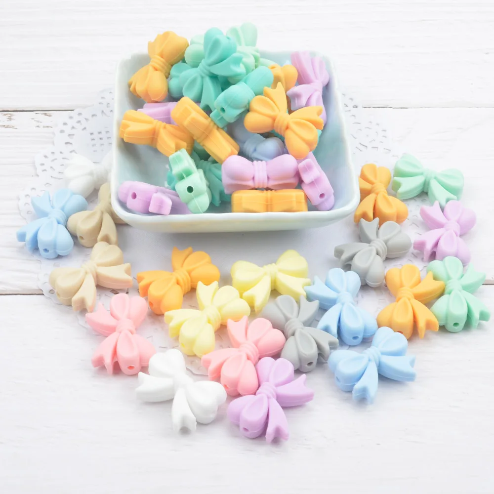 Silicone Teething Toys Silicone Beads 10pcs/lot Bowknot Food Grade Cute Shaped Teether Holder for Baby