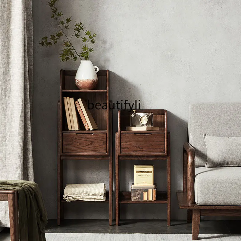 

HJ Storage Rack Oak Flower Stand Living Room Side Table Locker