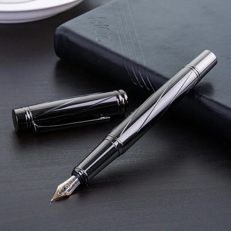 0.5mm New Silver-plated Fountain Pen Business Gift Set Daily Office Signature Pen Office Supplies deli straight liquid type gel pen 0 5mm full needle tube water pen students with black carbon pen signature gift office supplies