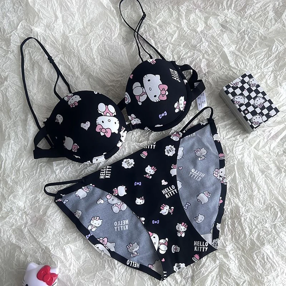 Women Kawaii Hello Kitty Underwear Bra Panties Set Sandbeach Sexy