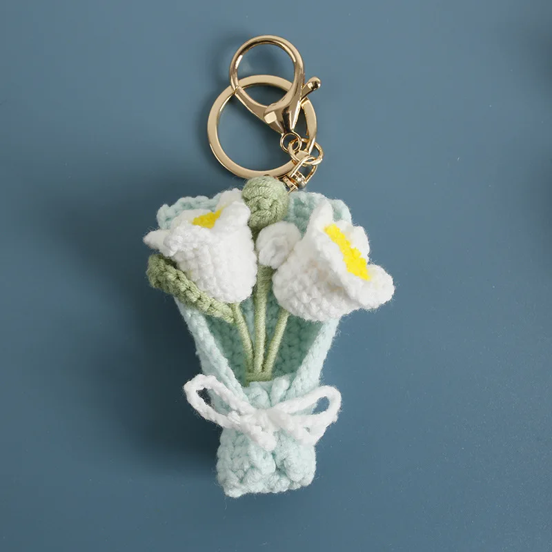 Mini Häkel-Orchideen-Bouquet Anhänger Handgewebter Blumenstrauß Schlüsselanhänger Gestrickter Blumen-Anhänger Damen Taschendeko Geschenk – Detail 4