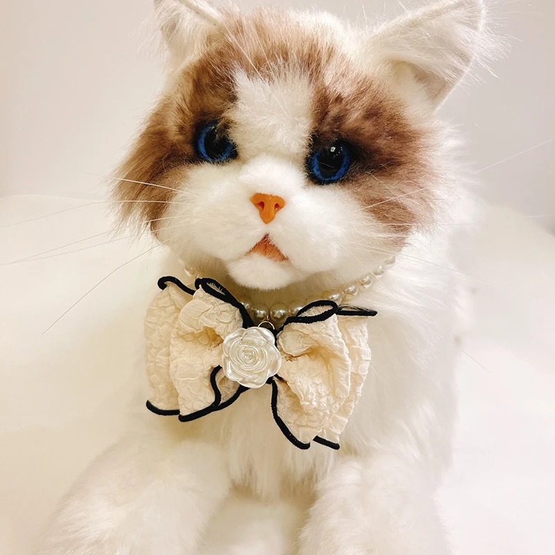 

French Fashion Pet Cat Necklace Romantic Pearl Chain Puppy Collar Accessories Chihuahua Rose Floral Bow Small Medium Dog Collar