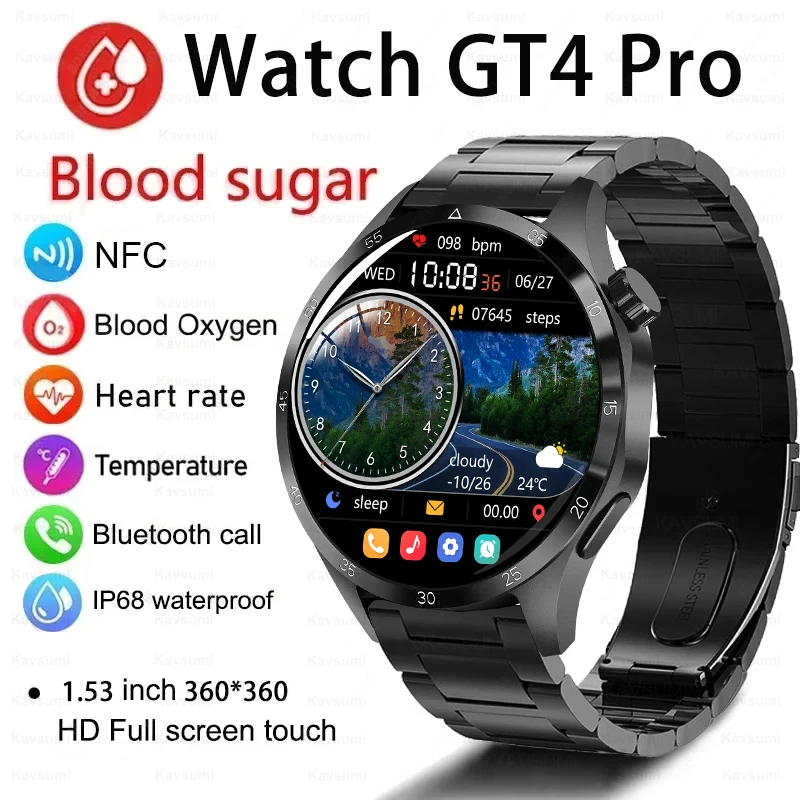 

For Huawei GT4 Pro GPS Smart Watch Men AMOLED HD Screen Bluetooth Call NFC IP68 Waterproof Watches Blood Sugar Smartwatch Woman