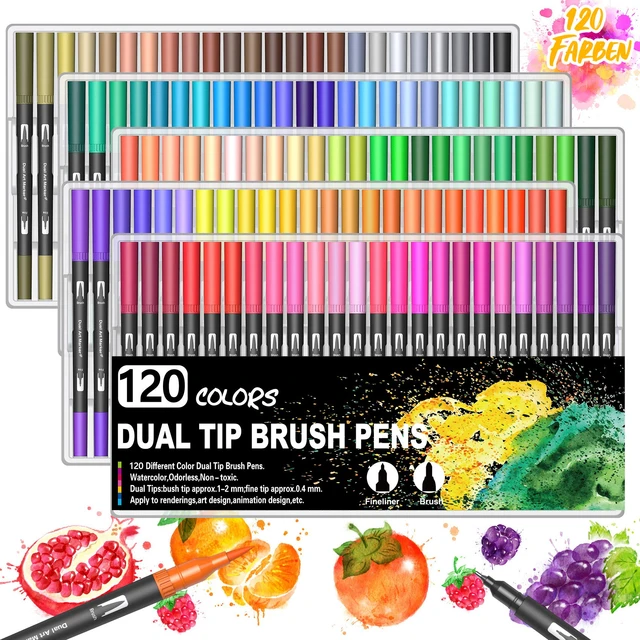 120 Colors Dual Tip Brush Art Marker Pens Coloring Markers Fine & Brush Tip  Pen For Adult Coloring Book Note Taking Art Supplier - Art Markers -  AliExpress