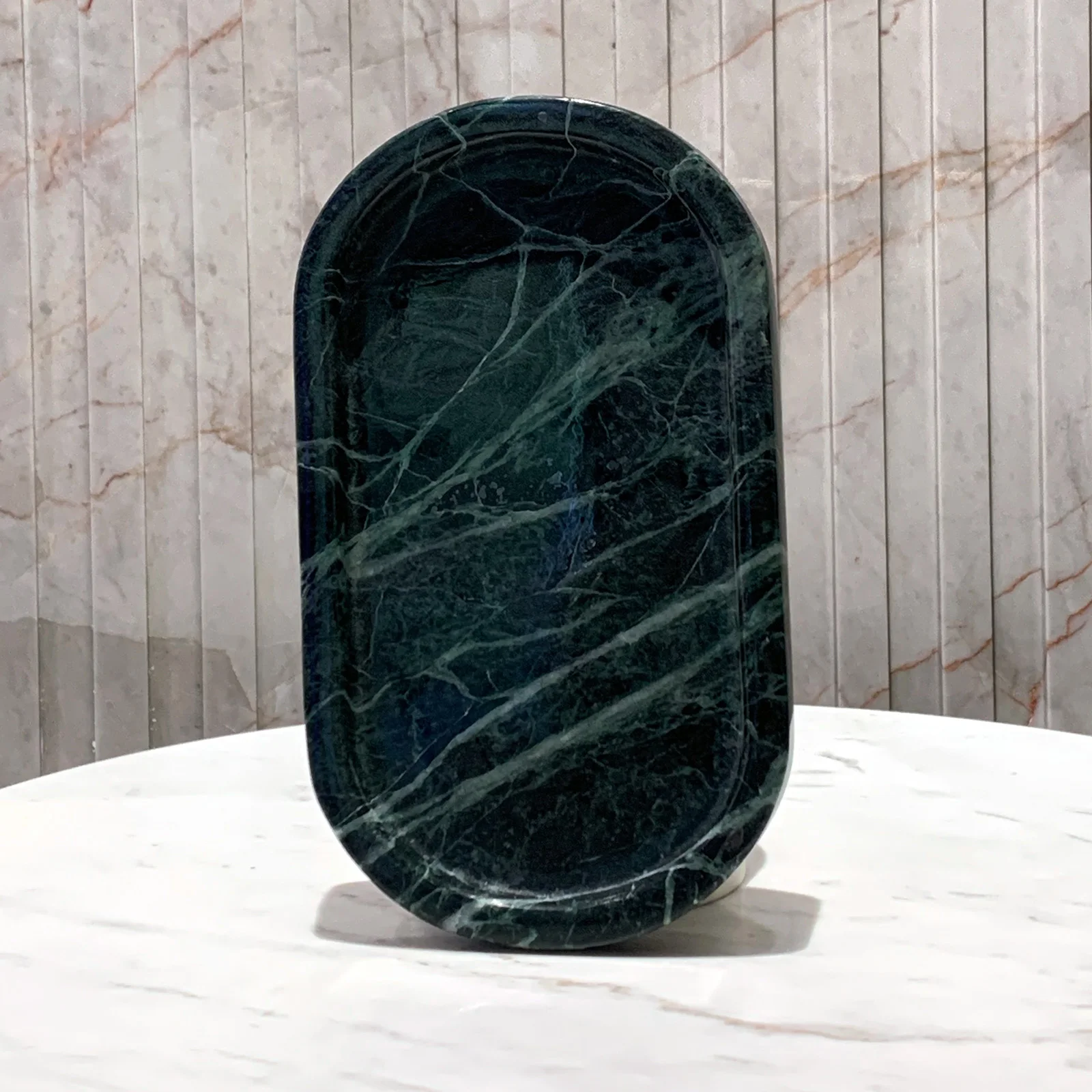 Real Natural Marble Oval Tray for Perfume Candles Jewelry Cosmetic Storage Plate as Gift Green Art Tray for Home Decor 3