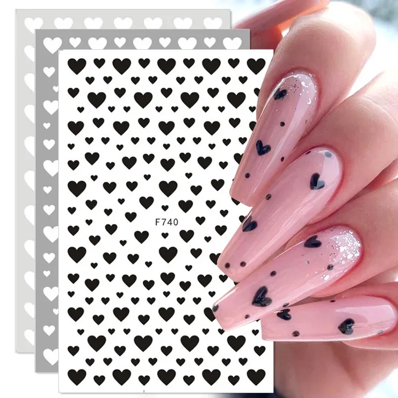 1PC Nail Stickers 3D Nail Stickers Black Heart Love Self-Adhesive Slider Letters Nail Art Decorations Stars Decals Manicure Accessories