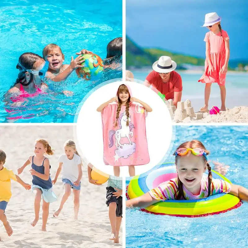 Hooded Bath Robes For Kids Cartoon Quick Dry Surf Towel Robe For Kids Soft Microfiber Robe Boys Girls Absorbent Changing Towel