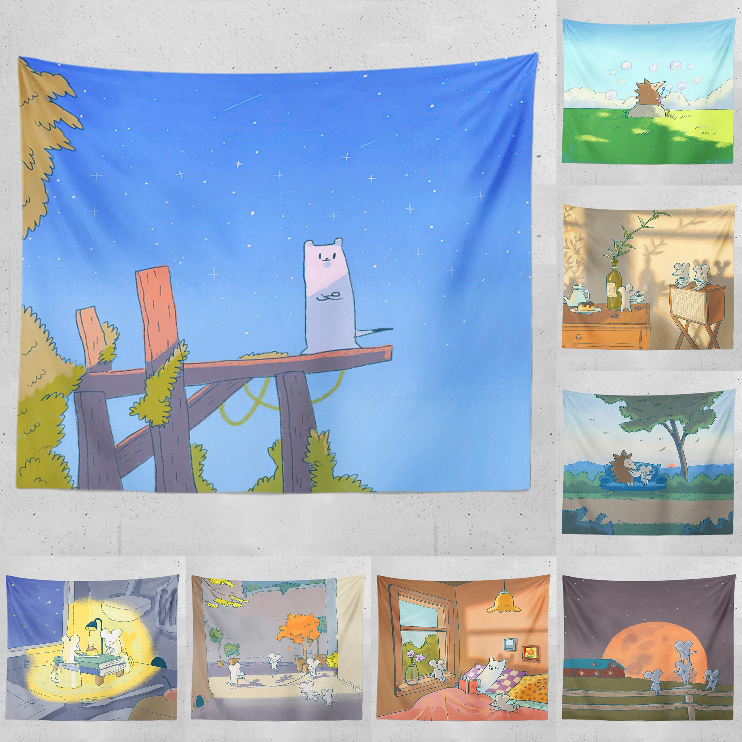 Tapestry Decor Healing Cartoon Small Animal Tapestry Bohemian Kawaii Accessories Room Tapestries kawaii Ccessories Room Wall Cloth Tapestries