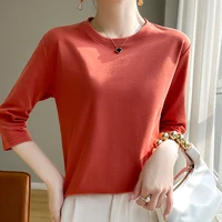 Spring And Summer New White Mercerized Cotton Short Sleeve T-Shirt Feminine Joker Cotton Cropped Sleeve Bottoming Shirt - Image 4