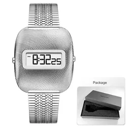 Unisex Retro Design Waterproof Digital Watch with Stainless Steel Strap (Silvery - Box)