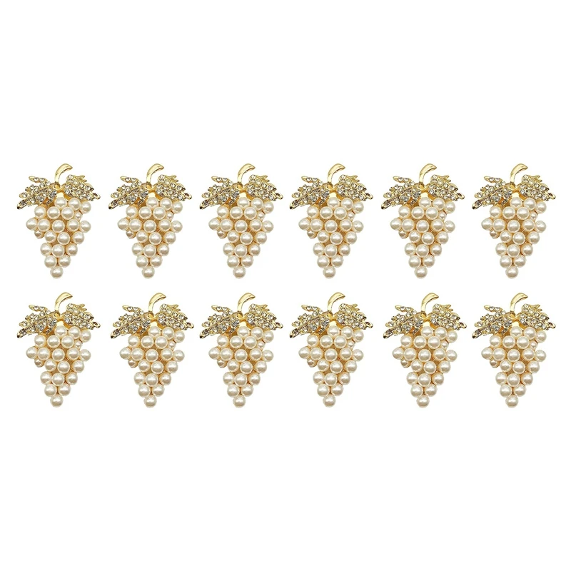 

Grapes Napkin Rings Set Of 12, With Glittering Imitation Diamond And Pearls Inlay Alloy Napkin Ring Holder