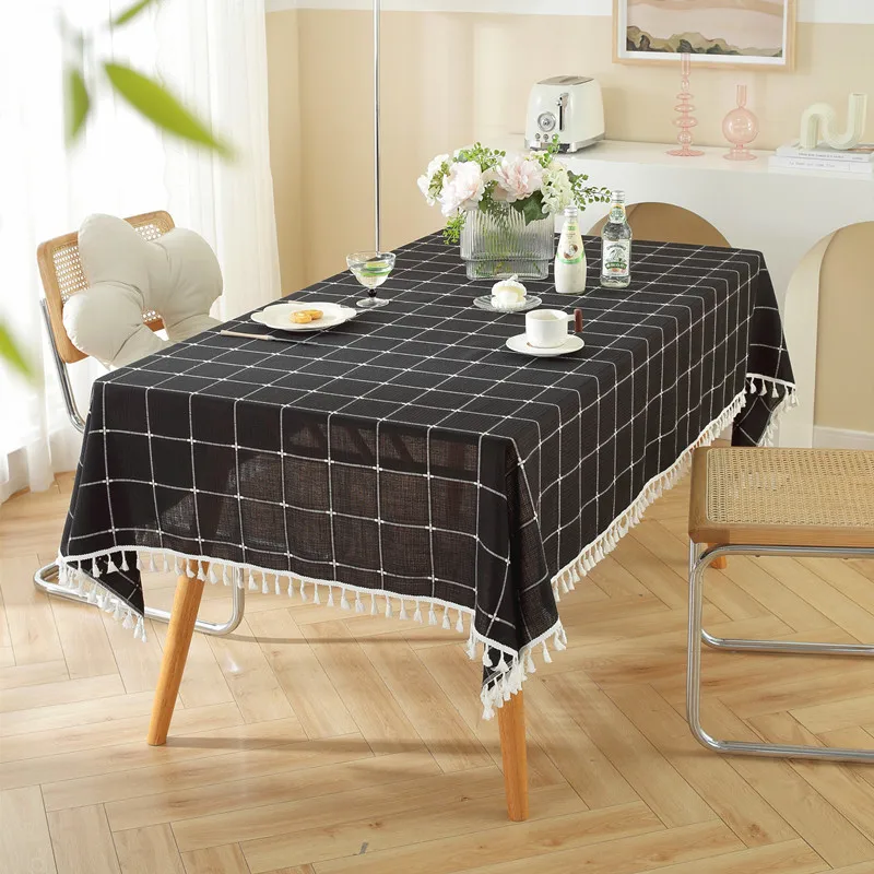

TableCloth Rectangle Table Heavy Duty Cotton Linen Waterproof Tablecloth Farmhouse Tablecloth Soft and Wrinkle Free with Tassels