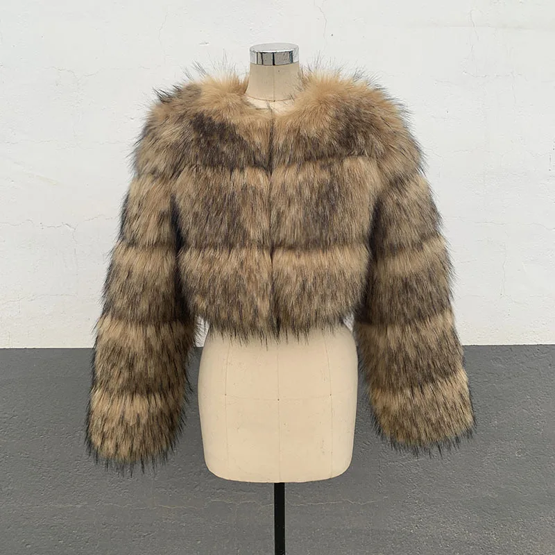 

Imitation Raccoon Fur Coat Winter Women's Round Neck Warm and Thickened New Fur Coat