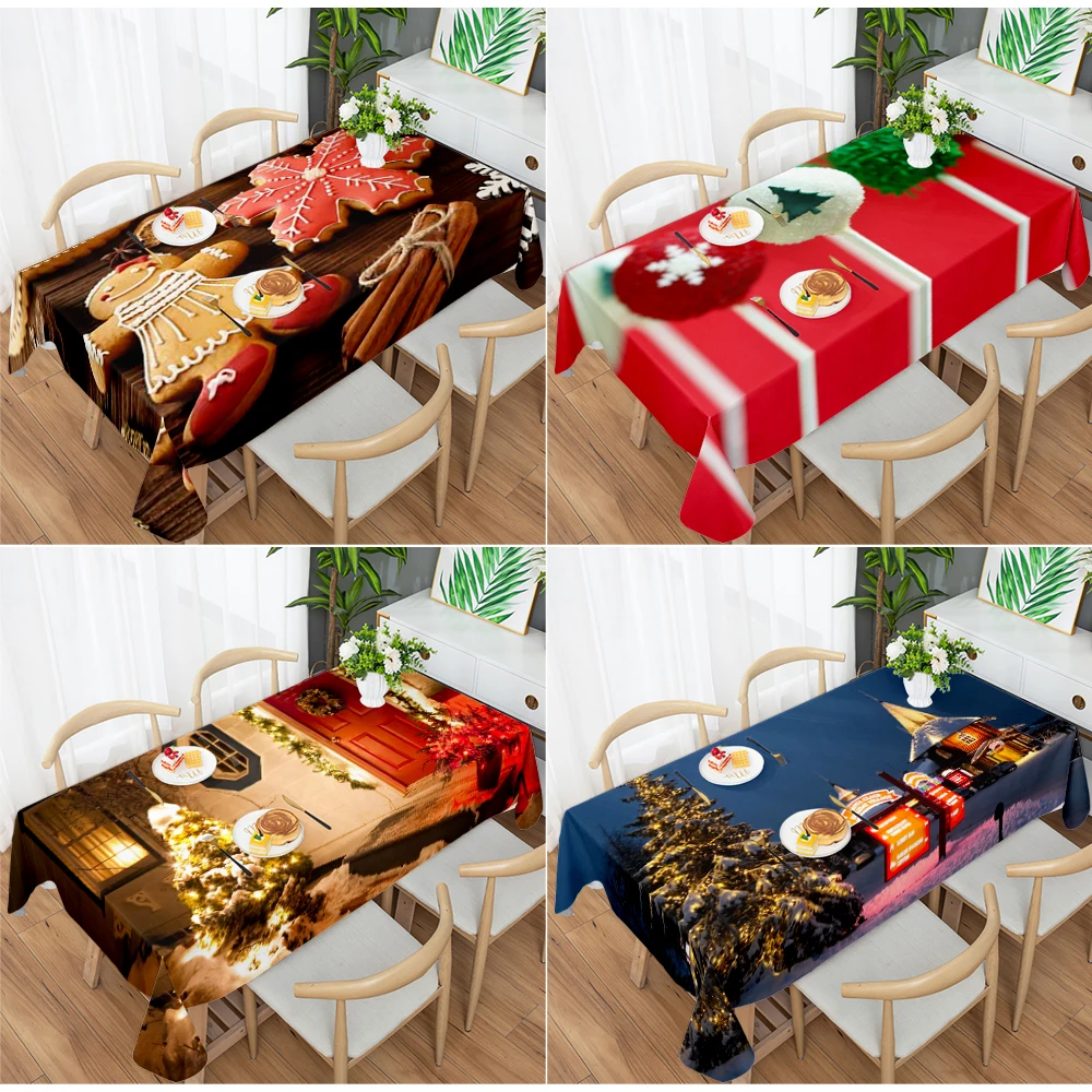 

Christmas Tablecloth Classic Santa Snowflake Tablecloth Waterproof Rectangular Dining Table Cover New Year's Party Supplies
