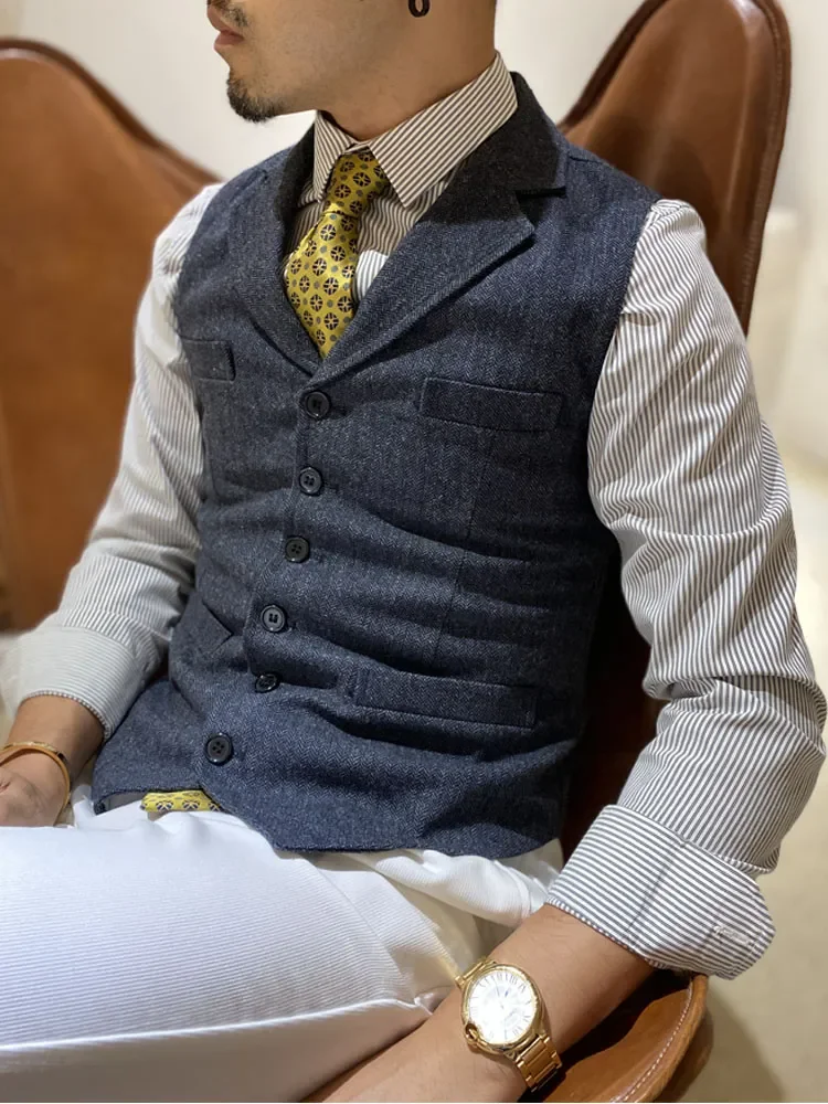 Wool Groom Vest Groom\'s Suit Vest Tweed Business Suit Jacket Formal Party Prom Groom\'s Wear  Vest Men\'s Wedding Tuxedo Waistcoat