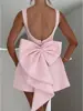 113291-3e1bb4.jpg Robe Courte Chic à Nœud Perlé pour Femme, Mini-Robe Décontractée Dos Nu, Blanc, Noir, Rose, pour Invitée de Mariage, Demoiselle d'honneur, Anniversaire, Été