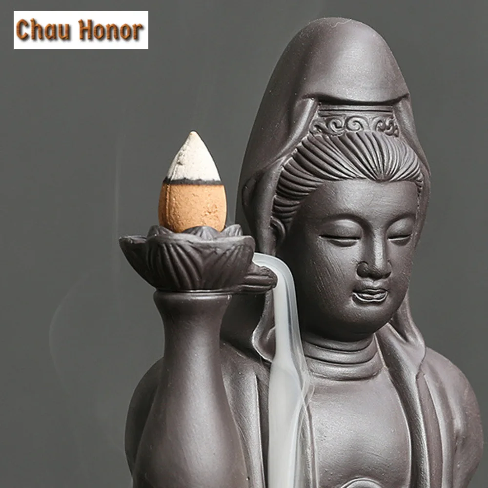 Creative Ceramic Handicraft Buddha Hand Backflow Incense Burner Incense Stick Holder Lotus Censer Office Tea House Decorate