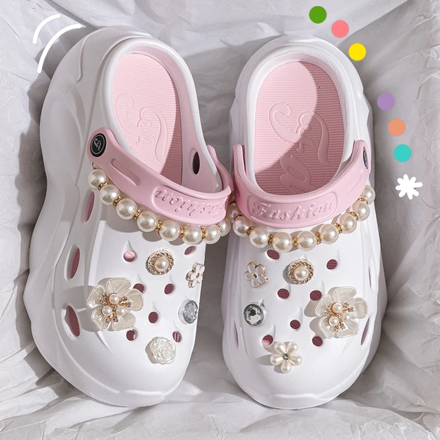Pearl Chain Chunky Platform Sandals for Women Non Slip Garden Clogs - Image 4