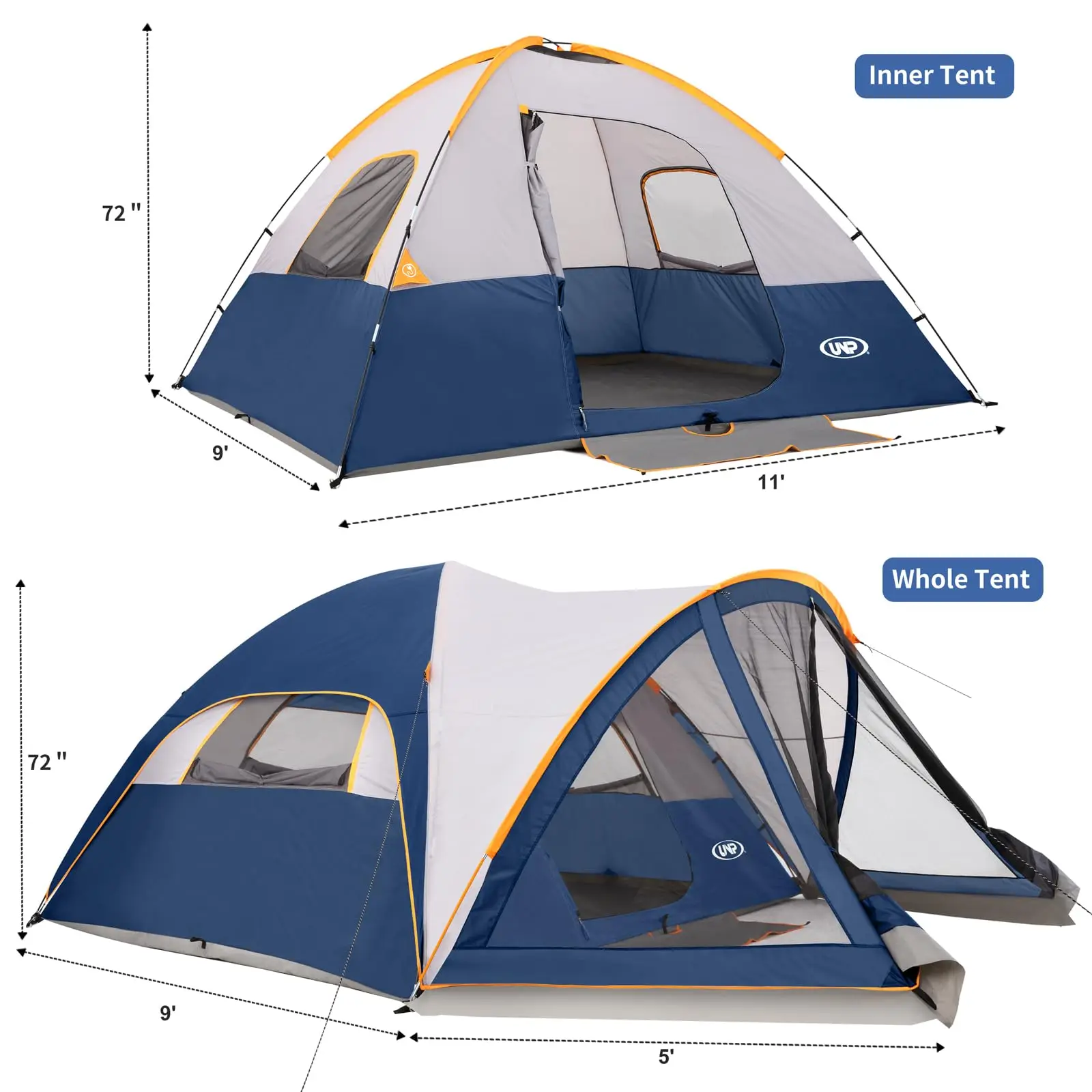 Camping Dome Tent with Screen Room, 6 Person 4