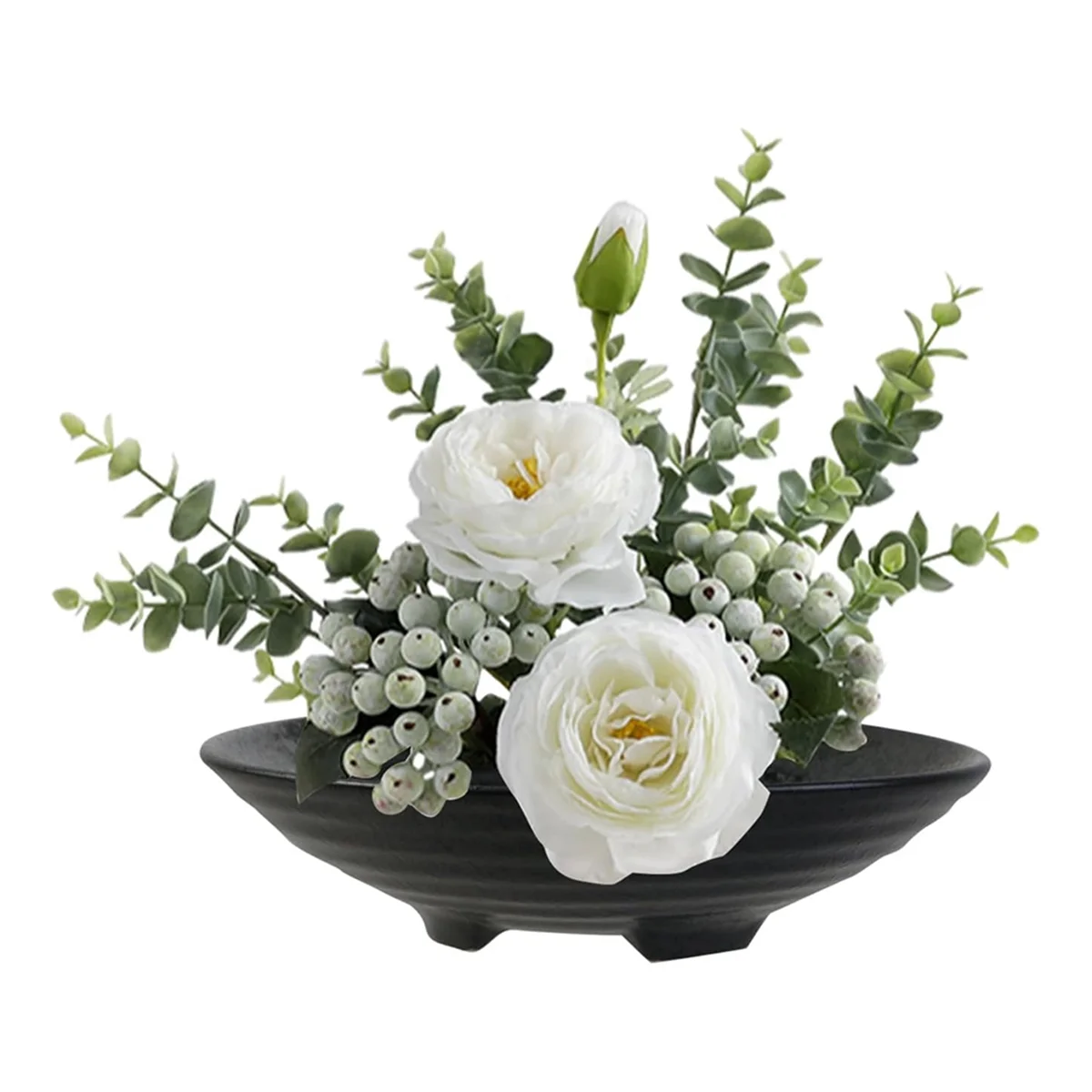 Ikebana Vase Kit, Ceramic Ikebana Bowl and Metal Flower Kenzan, with Needle Straightening Tool Black 2