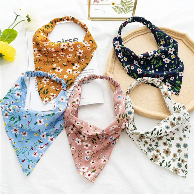 

Bohemia Bandanas for Women Flower Print Hair Scarf French Retro Pastoral Triangle Headbands Girls Elastic Head Wrap Accessories