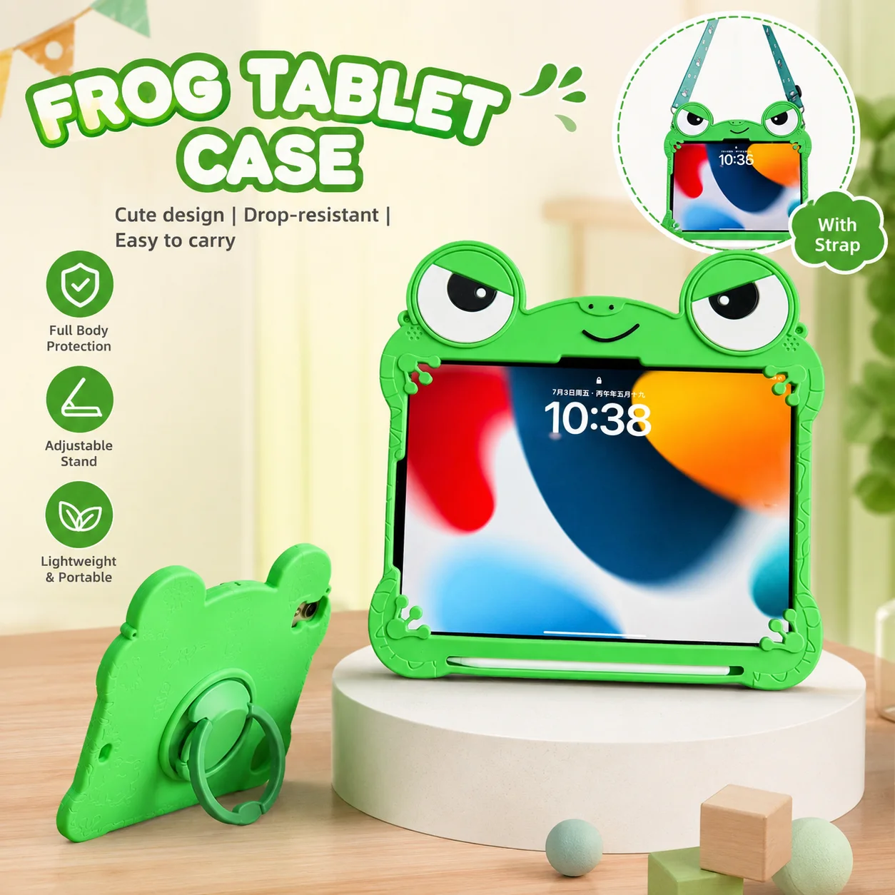 3D Cartoon Frog Tablet Case with Soft Silicone Cover