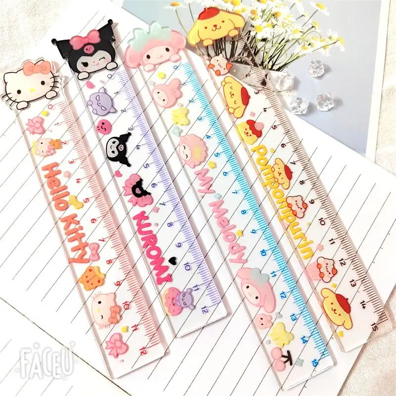 

Sanrio Kawaii Hello Kitty Kuromi My Melody Cinnamoroll Acrylic Double Sided Transparent Cartoon Cute Learning Stationery Ruler