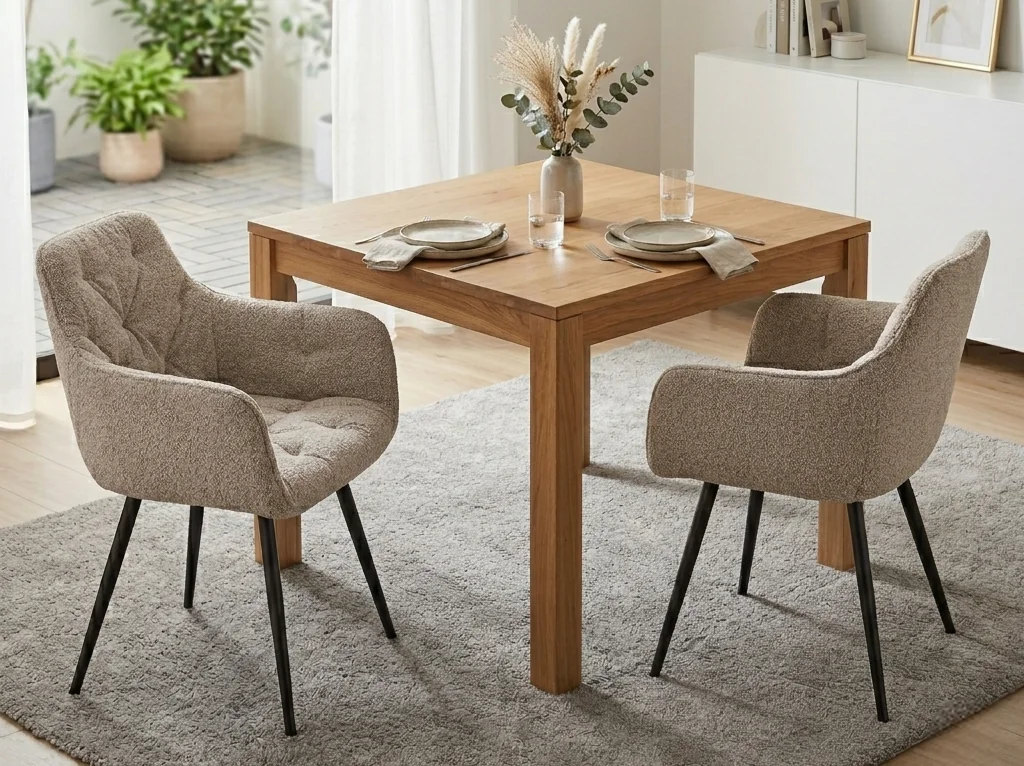 AIORBER 2er Set Esszimmerstuhl gepolstert mit Armlehne Küchenstuhl modern bequem stabil Metallbeine Bouclé Cord Stoff – Detail 1