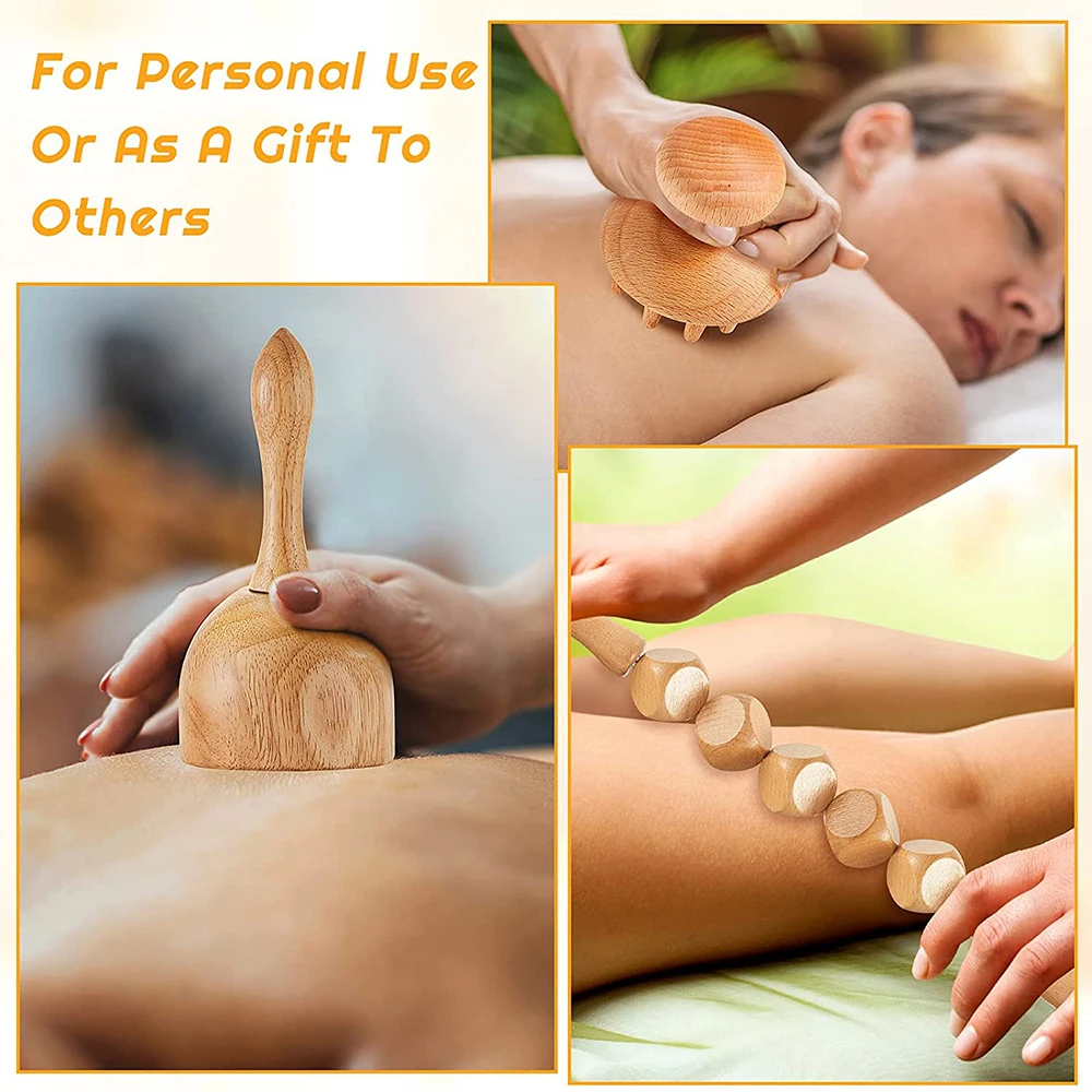 6 In 1 Wood Therapy Massage Tool Lymphatic Drainage Massager Anti Cellulite Fascia Massage Roller for Full Body Muscle relaxatio BEST SELLERS