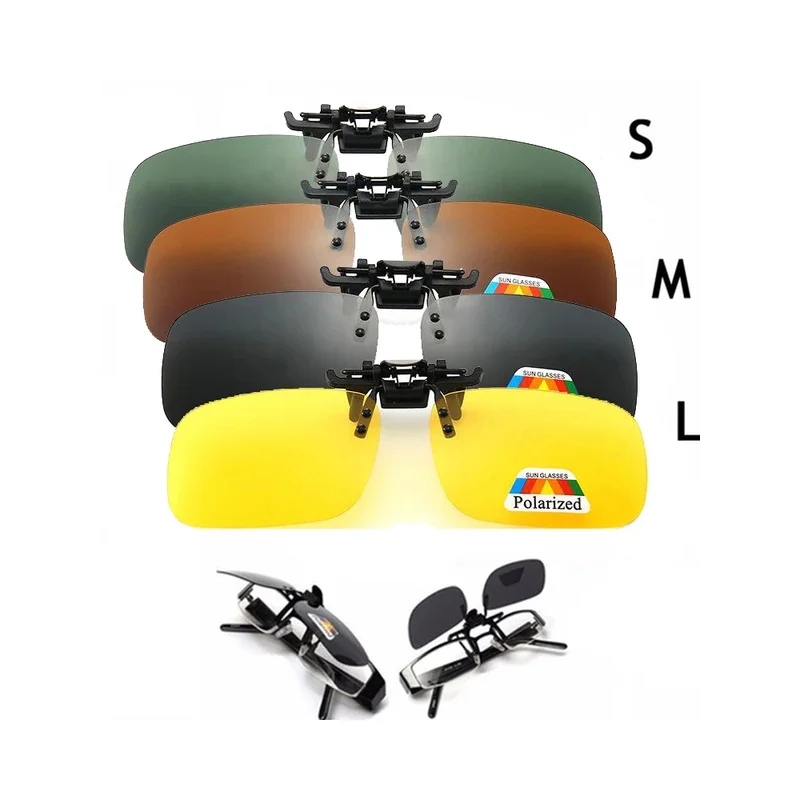 4 Color Grey Lenses Polarized Sunglasses Clip On Flip Up UV 380 Driving Fishing Night Vision Glasses Clips