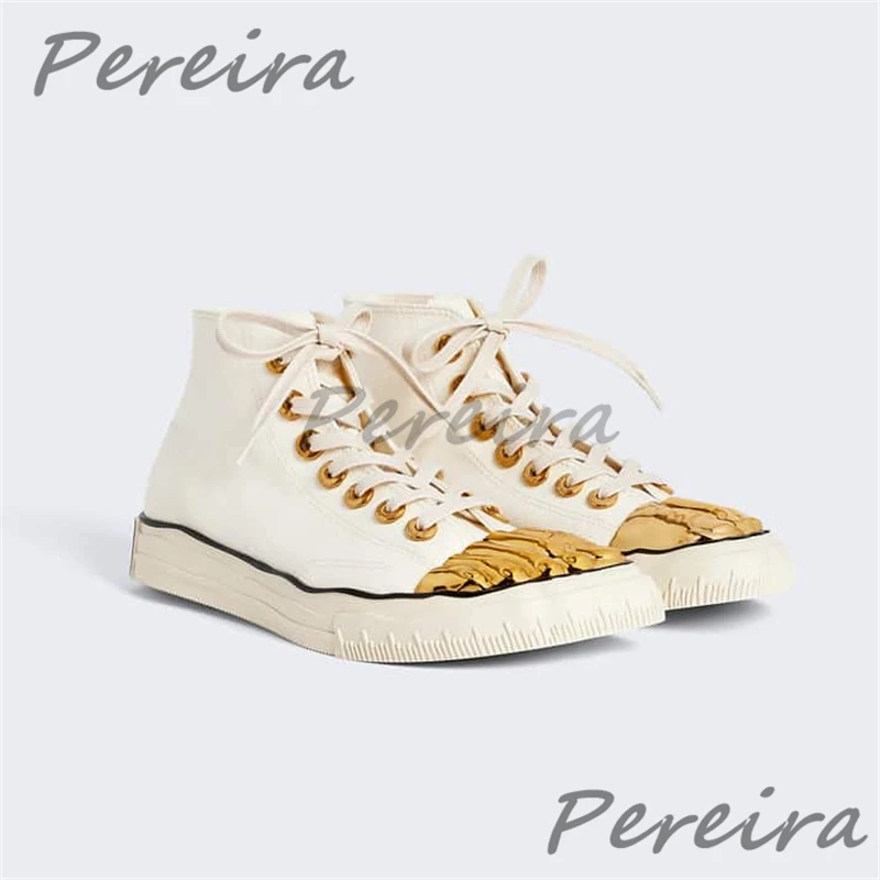 Gold Finger Casual Sneakers Men's Thick Soled Canvas Lace Up Flats Shoes for Women Spring Summer Outdoor High Top Couple Shoes 3