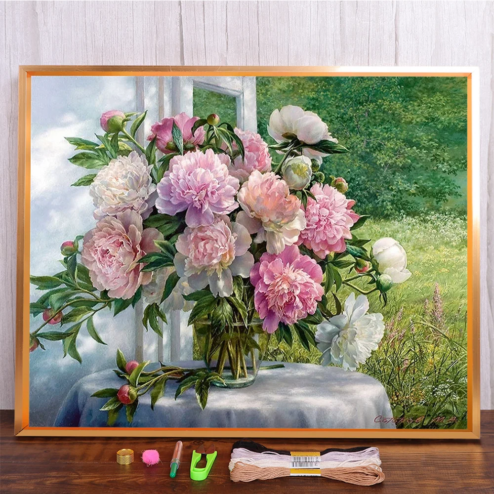Landschaft Blumen vorgedruckt 11CT Kreuzstich Stickset Handarbeit Malerei Handarbeit Handwerk Design Mulina Room Decor – Detail 11