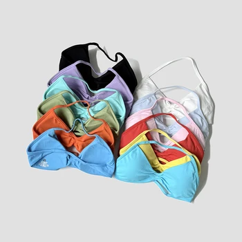 Seamless Sexy Open Back Gym Yoga Crop Top Women Halter Sports Bra Push Up Strappy Padded Workout Tank Tops 1