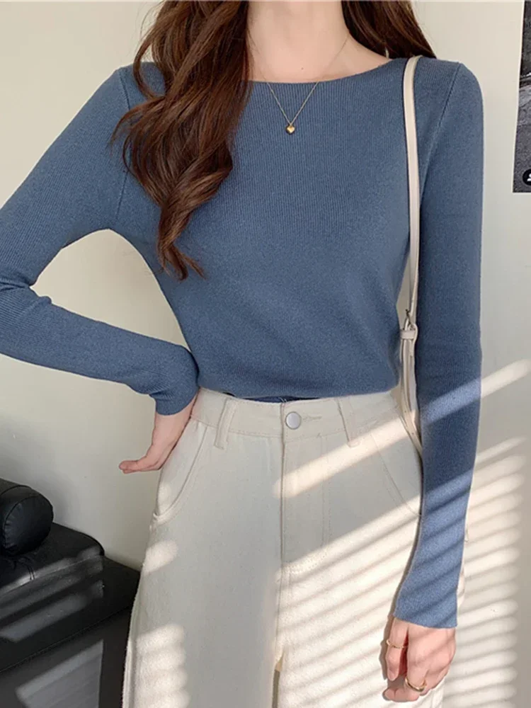 Fashion Ribbed Women Sweater Knitted Soft Pullovers Jumpers Basic Solid Soft Long Sleeve Sweaters For Women Autumn Winter Tops