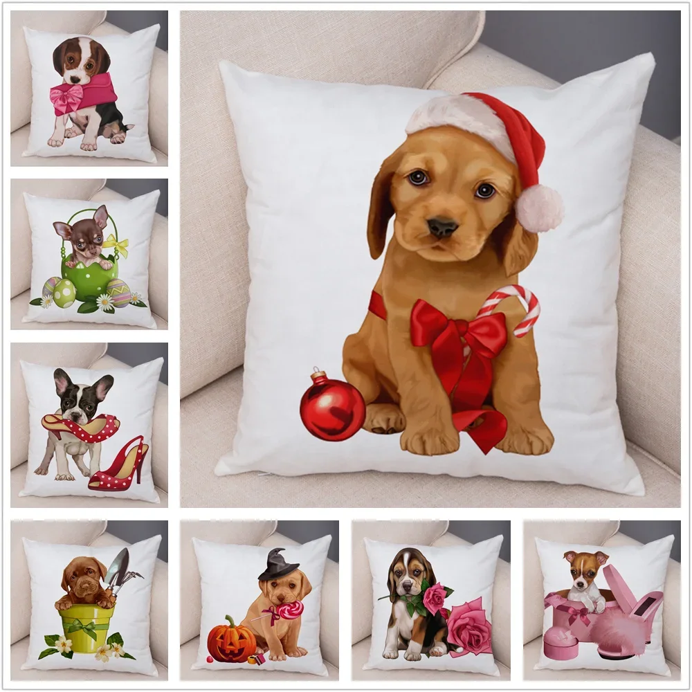 

Cute Cartoon Animal Dog French Bulldog Printed Square Pillowslip Polyester Cushion Cover Pillowcase Living Room Home Decor