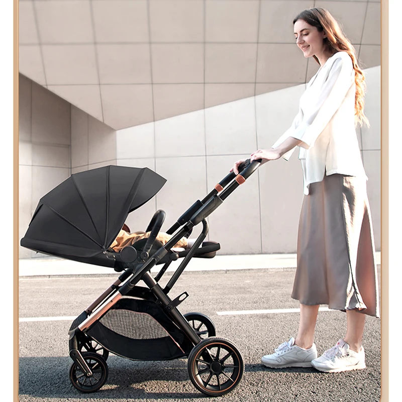 Modny, widokowy wózek dziecięcy z ergonomicznym siedziskiem gondola dla noworodka przenośny wózek dziecięcy jednoręczny do odchylania kosz wózek spacerowy
