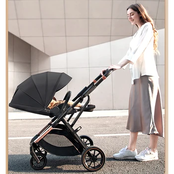 Fashion High View Baby Stroller Ergonomics Seat Bassinet for Newborn Portable Baby Pram One Hand to Recline Basket Pushchair 6