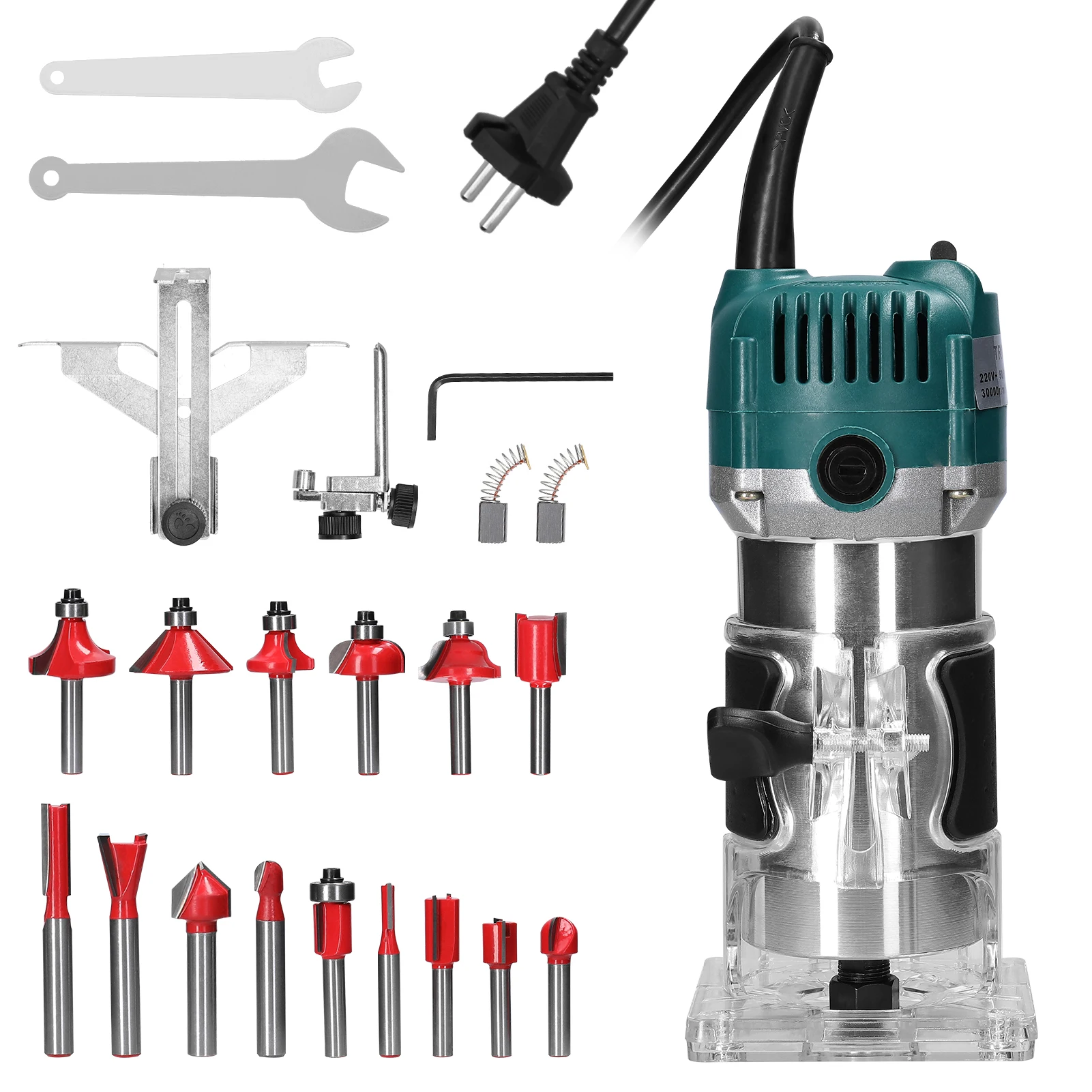 800W Electric Trimmer Woodworking 30000RPM Wood Router Machine 1/4 Inch Wood Carving Milling Cutting Engraving Slotting Tools wood router