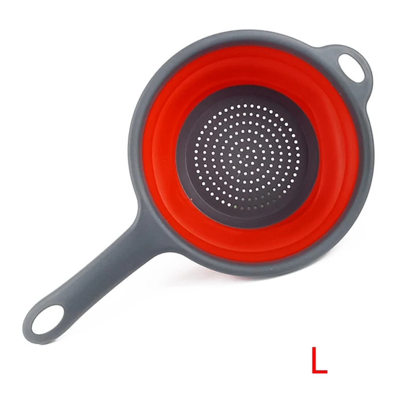 Silicone Collapsible Kitchen Strainer with Handle for Draining Pasta, Vegetables, and Fruits