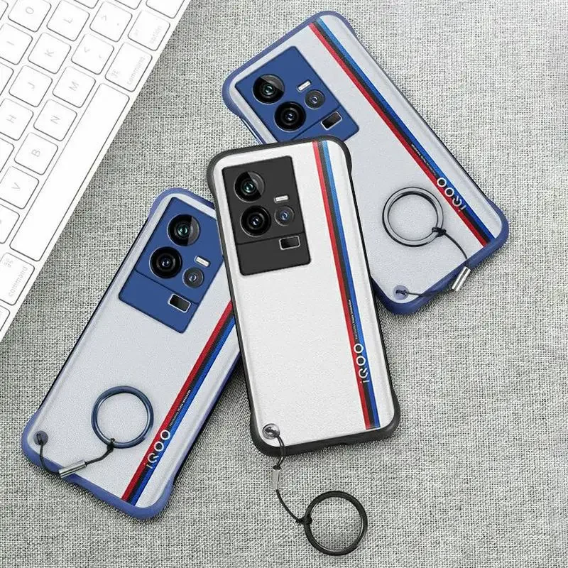 Frameless Translucent Matte Phone Case with Thin Hard Protection and Ring Lanyard Attachment