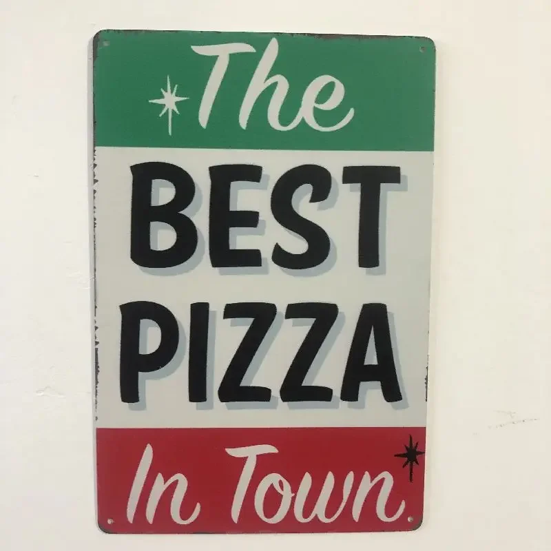 Vintage Tin Pizza Sign - Retro Metal Wall Art for Dining Room or Restaurant Decor