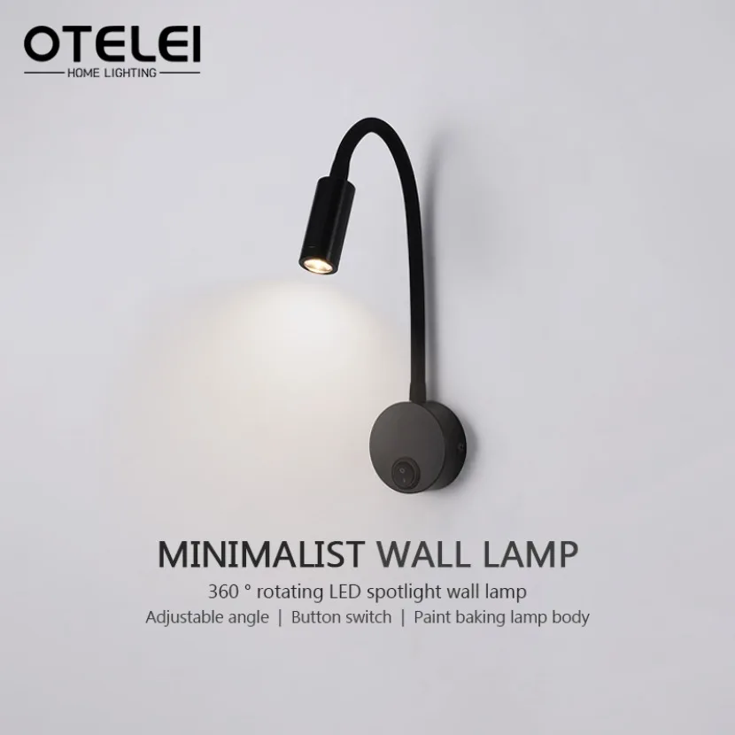 

3W LED Reading Light Black and White Silver Bronze Gooseneck Wall Lampbedside Study with Switch Indoor Home Lighting Fixtures