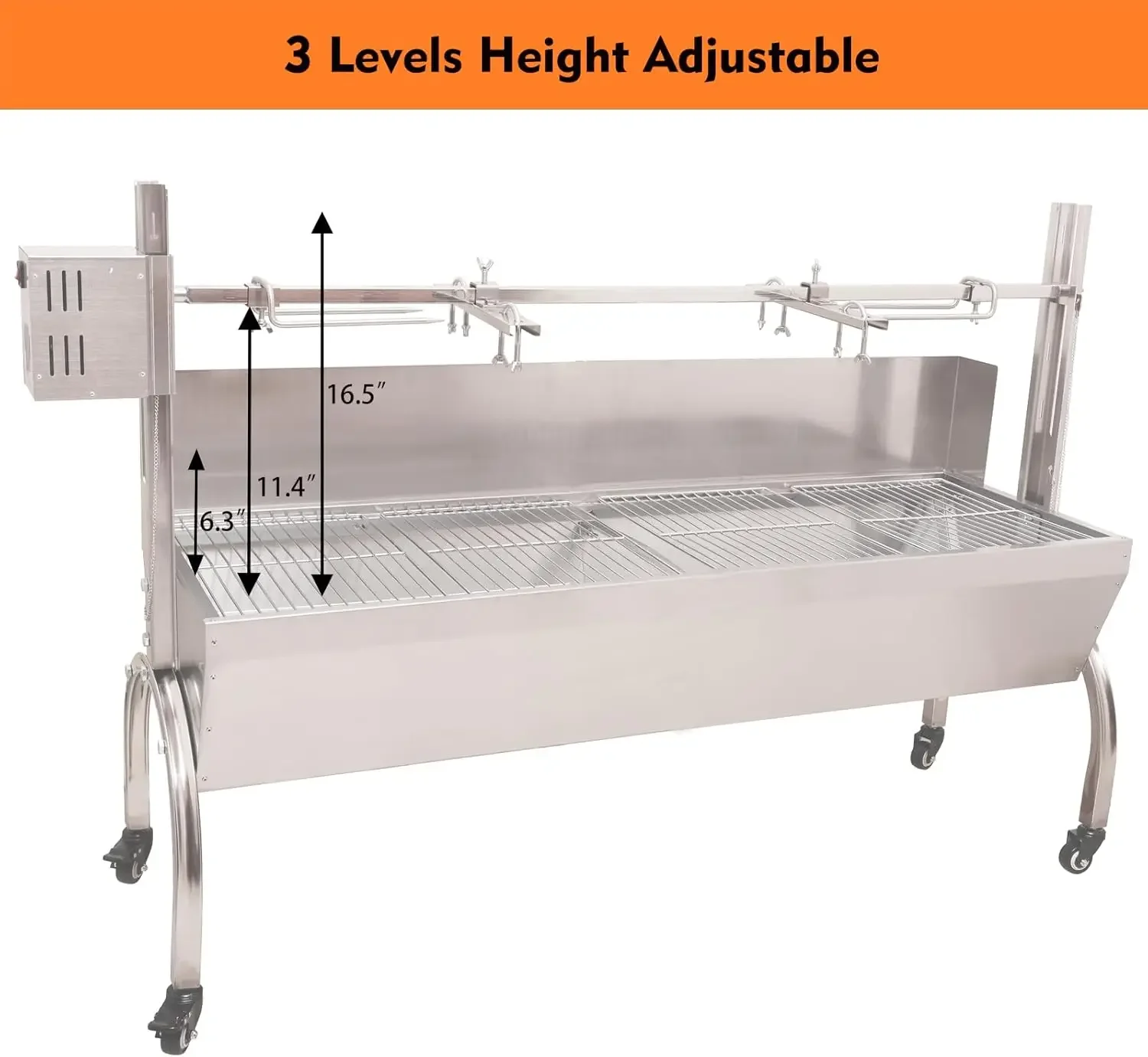 50W Rotisserie Grill With Wind Screen Roaster 51 Inch BBQ Outdoor Pig Lamb Rotisserie Roaster 132LBS/60KG Stainless Steel Charco 5