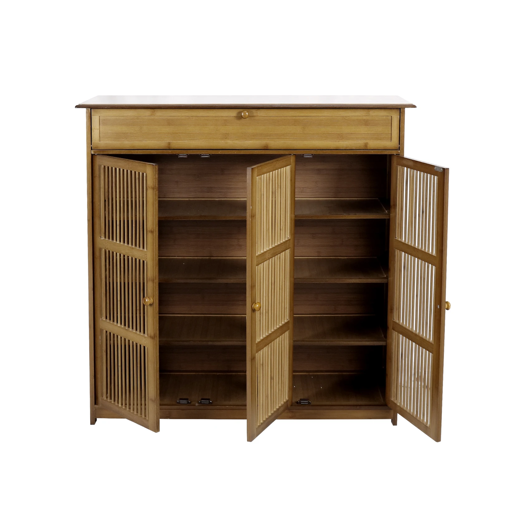 4 Tier Bamboo Shoe Storage Cabinet Wooden Shoes Rack with 3 Hollow Doors 6