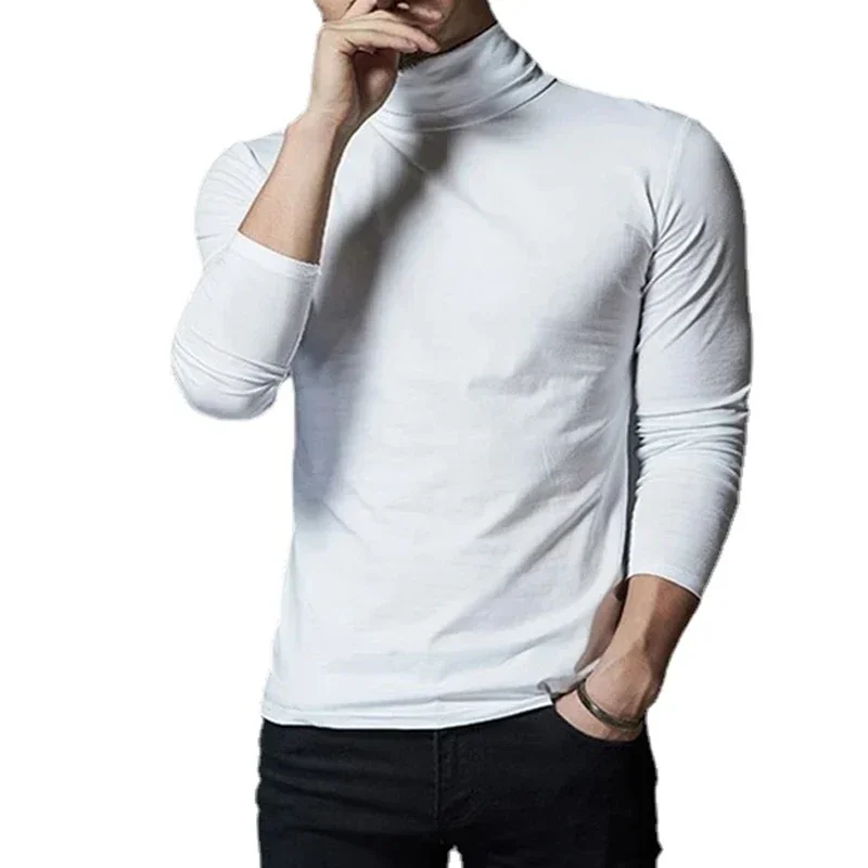 Autum Winter Men's Underwear Casual Turtleneck Long Sleeve Tops Pullover T-Shirt Elastic Clothing Basic Solid Color Sweatwear