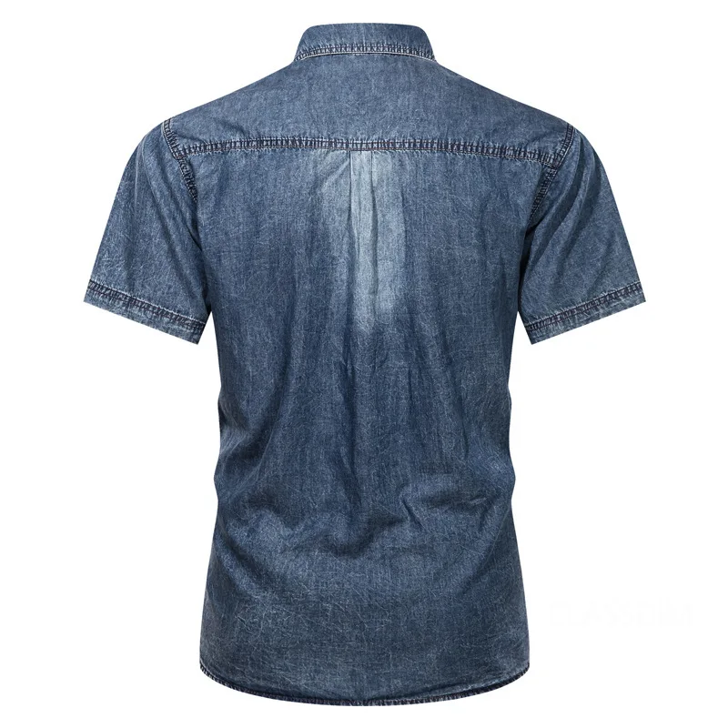 Denim shirt Men Short Sleeve Multi pockets Tooling 3