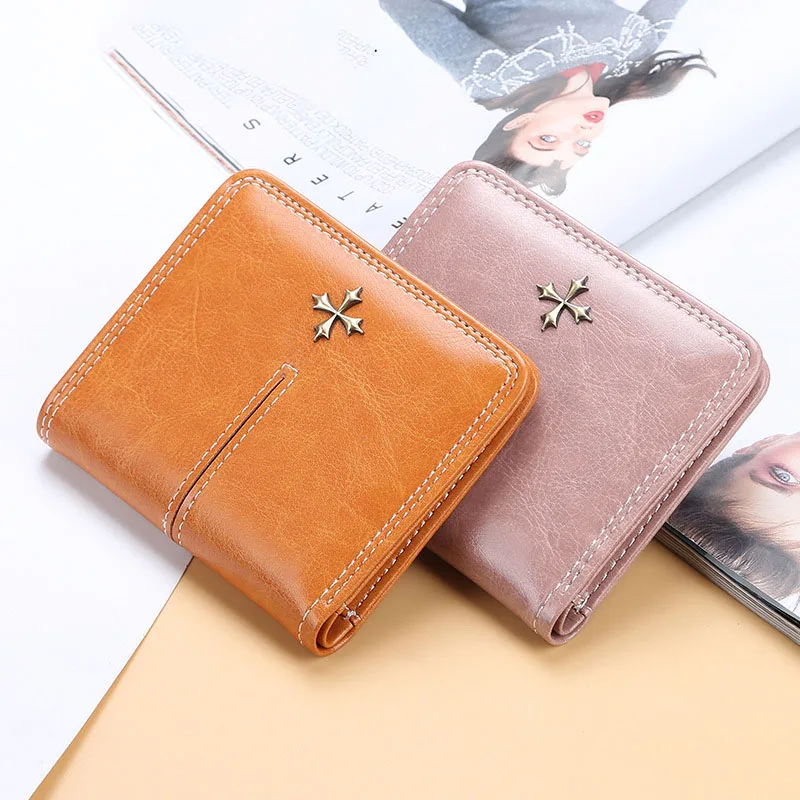 Women Cute Short Three Fold Wallets Solid Vintage Money Clip Fashion Zipper Holders Wallet Female Multi-card Bit Coin Purse