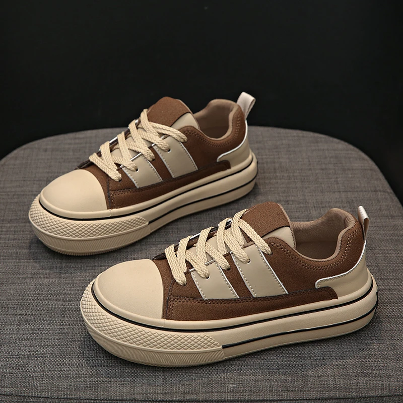 

Female Vulcanize Shoes Non-slip Outdoors 2024 Spring New Fashion Thick Bottom Casual Comfortable Canvas Lace-up Women Shoes
