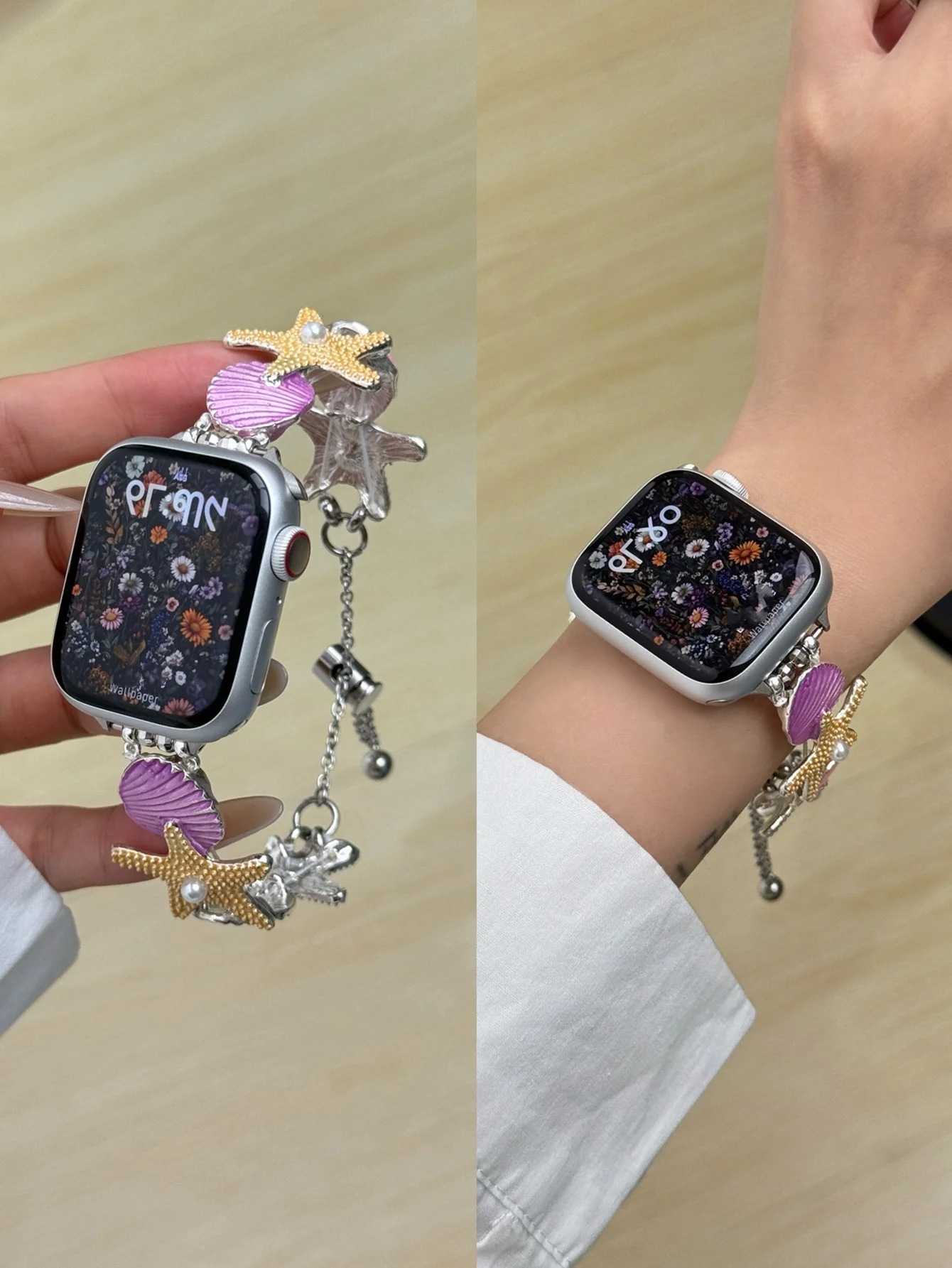 Stylish Stone Metal Link Elastic Watch Band Bracelet
